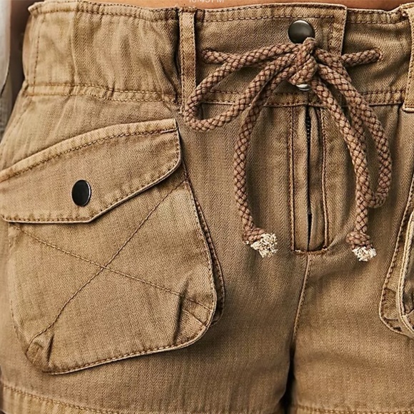 FREE PEOPLE Waimea Cargo Shorts L Washed Brown (Medium-Dark Tan) - Picture 2 of 6